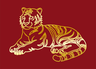 Tiger outline clip art - lay down,  Golden gradation