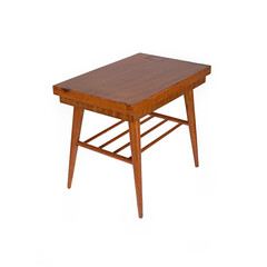 old fashioned wooden coffee table on white background