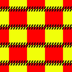 Yellow and red squares, abstract prohibition lines background, texture for design, seamless pattern, vector illustration