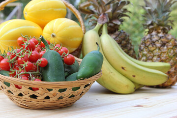 Summer Fruit and Vegetable Harvest - Ginkaku Korean Melons with Pineapple, Bananas, Jalapeno Peppers and Tomatoes