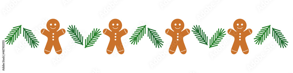 Wall mural gingerbread man christmas decorative border.