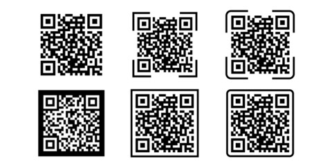 Fototapeta premium QR code icon set.Scan QR code.QR code frames scan me for mobile applications ,for payments.QR Code vector icons,symbols.
