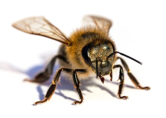 bee or honeybee Apis Mellifera isolated on white