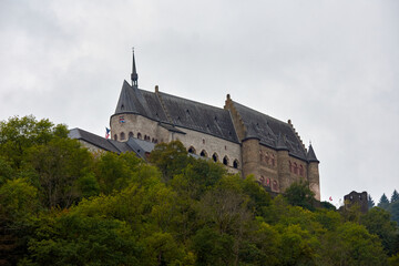 Fototapeta na wymiar The beautiful castle of Vianden in Luxembourg on a gloomy day