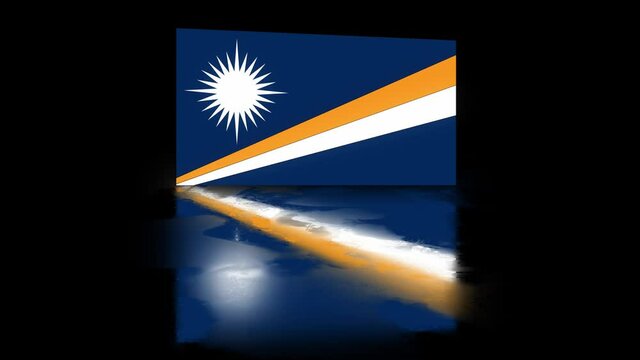 Marshall Islands Flag revealed with realistic reflection on stylish black background