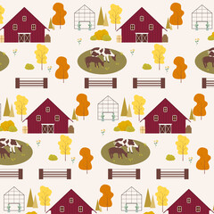 Obraz premium Farm and agriculture of village life pattern vector background