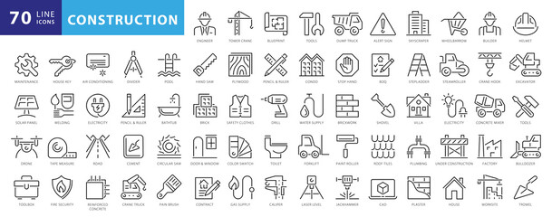 Fototapeta Outline web icons set - construction, home repair tools. Thin line web icons collection. Simple vector illustration obraz