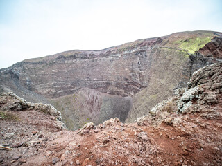 crater of volcano Vesuvius in a cloudy day. Vesuvio National Park. Naples, Campania, Italy