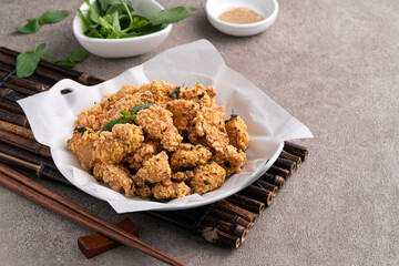 Delicious fried popcorn chicken in Taiwan.
