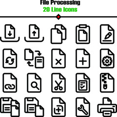 file processing line icon set for user interface and layout graphic
