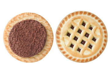 Sandwich cookies with chocolate filled isolated on white.