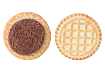 Sandwich cookies with chocolate filled isolated on white.