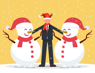 Businessman wearing christmas hat with family day. Christmas celebration concept
