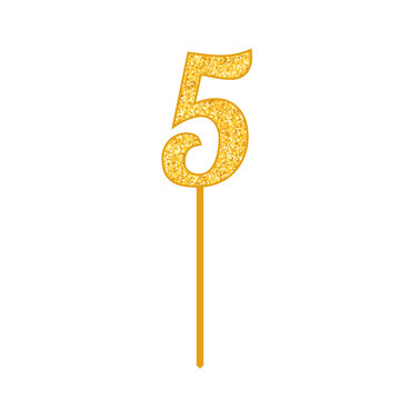 Number 5 cake topper glitter icon. Clipart image isolated on white background