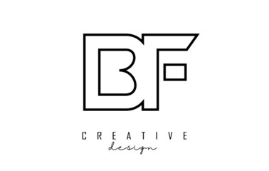 Outline BF letters logo with a minimalist design. Geometric letter logo.