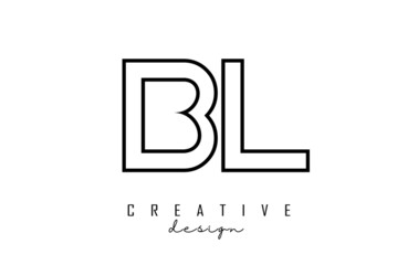 Outline BL letters logo with a minimalist design. Geometric letter logo.