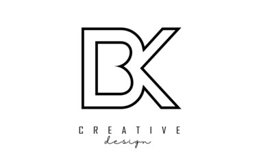 Outline BK letters logo with a minimalist design. Geometric letter logo.