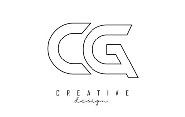 Outline CG letters logo with a minimalist design. Geometric letter logo.