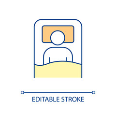 Back sleeper RGB color icon. Sleeping position to prevent back and neck pain. Comfortable bed and mattress. Healthy sleep. Orthopedic pillow. Isolated vector illustration. Simple filled line drawing