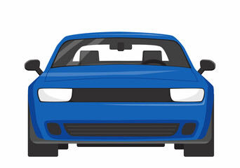A blue passenger car on the white background. Vector illustration in flat style