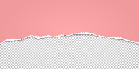 Torn, ripped pink paper strip with soft shadow is on squared background for text. Vector illustration