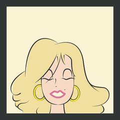 The face of a sexy blonde with a parted mouth and closed eyes. She has earrings in her ears. 