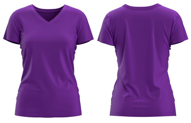 [ PURPLE ] 3D rendering T-shirt V Neck Short Sleeve Front and Back