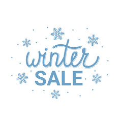 Winter sale hand written inscription with snowflakes and polka dot. Isolated vector illustration 