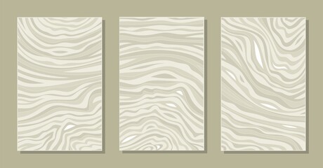Obraz na płótnie Canvas Set of three abstract posters. Modular painting with soft waves, lines, spots, streaks. Calm brown, beige, gray colors. Decoration for the interior, office, apartment, studio in minimalist loft style.