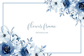 Fototapeta na wymiar Blue white flower frame with watercolor
