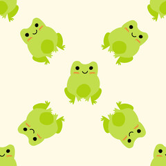 Cute smiling frogs with pink cheeks. Enamored green toads. Vector animal characters seamless pattern of amphibian toad drawing.Childish design for baby clothes, bedding, textiles, print, wallpaper.