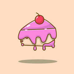 illustration of cake with strawberry cream on top with cherry