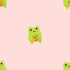 Cute cartoon frog with heart. Enamored green toads. Vector animal characters seamless pattern of amphibian toad drawing.Childish design for baby clothes, bedding, textiles, print, wallpaper.