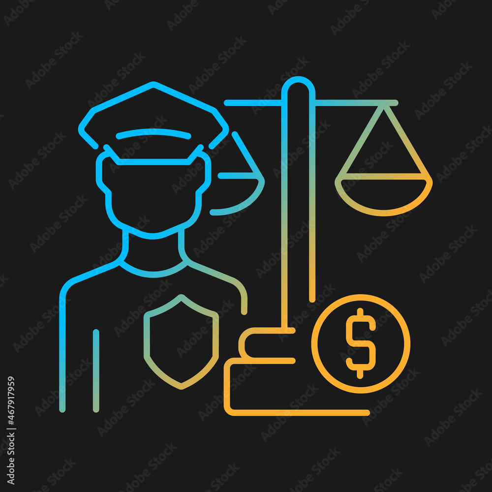 Sticker financial guard gradient vector icon for dark theme. specialist enforcing financial laws. commercial