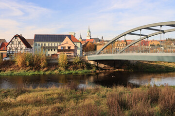 Roßwein an der Freiberger Mulde; Stadtpanorama an der Brücke