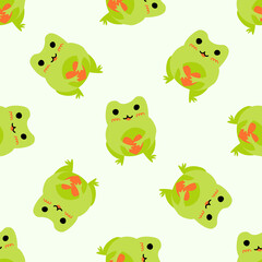 Cute cartoon frog with heart. Enamored green toads. Vector animal characters seamless pattern of amphibian toad drawing.Childish design for baby clothes, bedding, textiles, print, wallpaper.