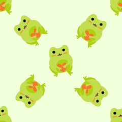 Cute cartoon frog with heart. Enamored green toads. Vector animal characters seamless pattern of amphibian toad drawing.Childish design for baby clothes, bedding, textiles, print, wallpaper.