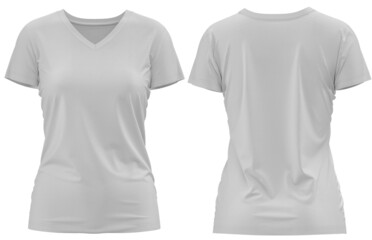 [ WHITE ] 3D rendering T-shirt V Neck Short Sleeve Front and Back