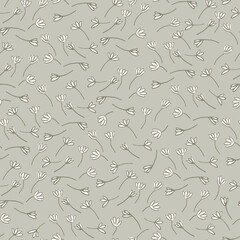 Seamless pattern with hand drawn meadow flowers in Boho style. Wildflowers illustrations on pink background for surface design and other design projects