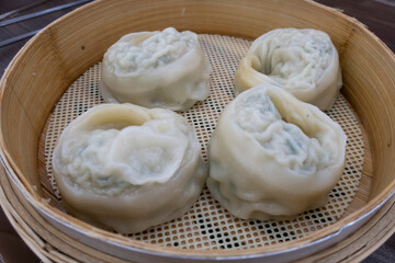 Obraz na płótnie Canvas Steamed Mandu Dumpling, Traditional Korean Dim Sum.