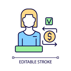 Bank teller RGB color icon. Finance and customer service employee. Interaction with customers specialist. Account manager. Isolated vector illustration. Simple filled line drawing. Editable stroke