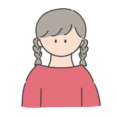 三つ編みの女の子のバストアップアイコンイラスト