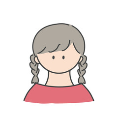 三つ編みの女の子のバストアップアイコンイラスト