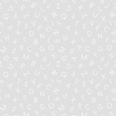 Vector simple seamless alphabet pattern with latin letters. Grey repeatable minimalistic background