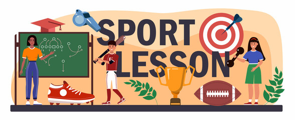 Sport lesson typographic header. Physical education or school sport class
