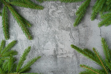 Christmas or fir backgrounds. concrete background with fir tree on the edge.