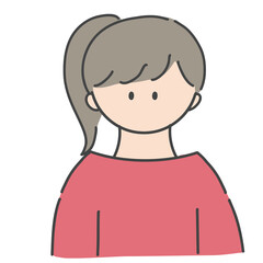 女の子, 人物, アイコン, バストアップ, 上半身, 女性,.子供,.ポニーテール, 髪型, ヘアカラー,.おしゃれ, 若い, 若者, シンプル, ベクター, イラスト, 素材, フラットデザイン