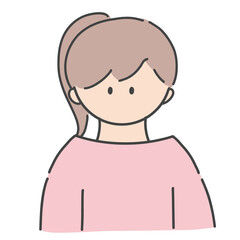 女の子, 人物, アイコン, バストアップ, 上半身, 女性,.子供,.ポニーテール, 髪型, ヘアカラー,.おしゃれ, 若い, 若者, シンプル, ベクター, イラスト, 素材, フラットデザイン
