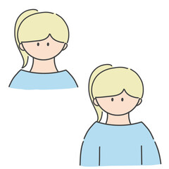 女の子, 人物, アイコン, バストアップ, 上半身, 女性,.子供,.ポニーテール, 髪型, ヘアカラー,.おしゃれ, 若い, 若者, シンプル, ベクター, イラスト, 素材, フラットデザイン