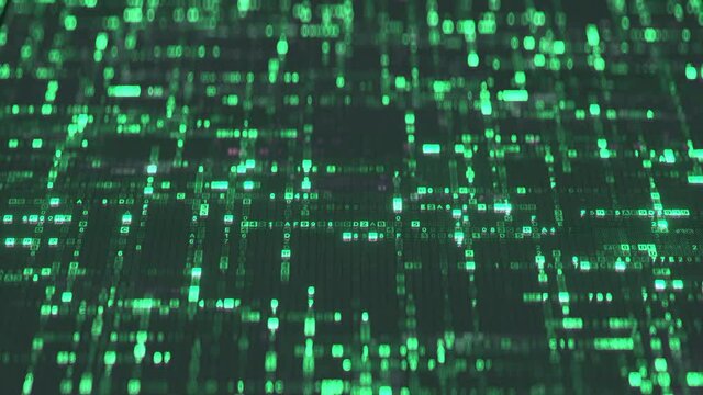 Green big data flow technology background. Seamless loop 3D render animation